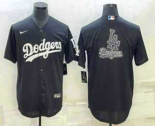 Men%27s Los Angeles Dodgers Black Team Big Logo Cool Base Stitched Jerseys->los angeles dodgers->MLB Jersey